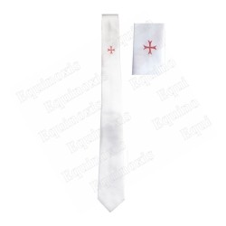 Cravate maçonnique – Blanche avec croix templière pattée rentrée sur bande pastel – CBCS