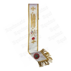 Cordon maçonnique moiré – REAA – 33ème degré – TPGC – Croix potencée, rose et franges – Brodé machine