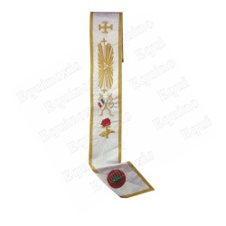 Cordon maçonnique moiré – REAA – 33ème degré – SGIG – Croix potencée et rose – Brodé machine