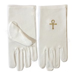 Gants maçonniques coton brodés – Croix Ankh – Taille XL